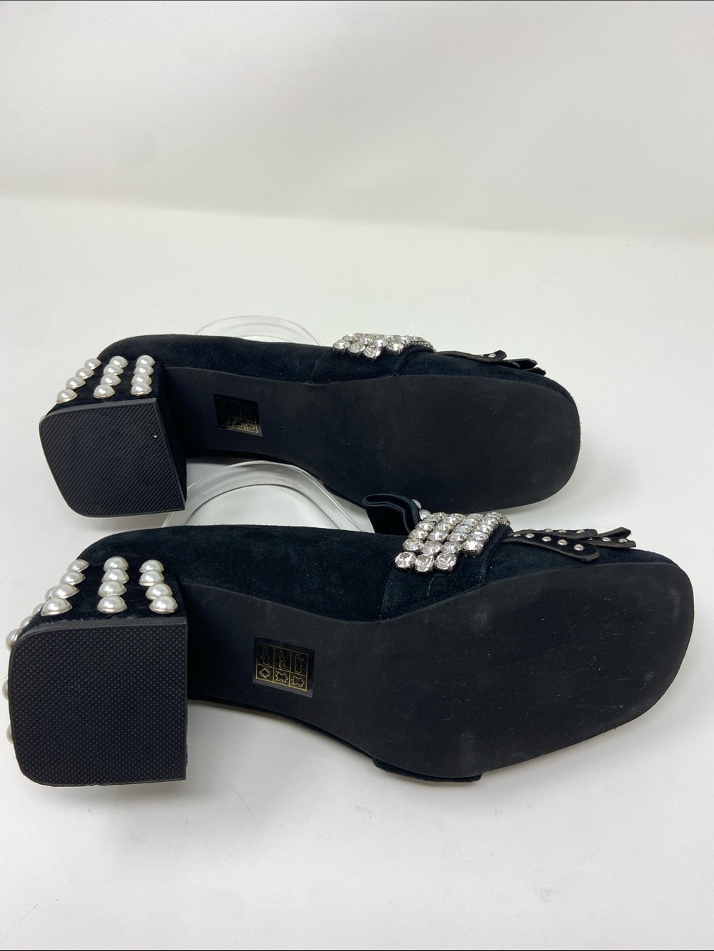 Jeffrey Campbell Black Embellished Pearl & Studded Block Heel Loafer size 10 - Picture 8 of 10